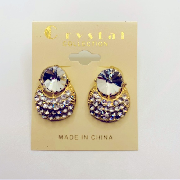 Earrings Crystal Clear set in golden tone!STUNNING - Picture 4 of 13